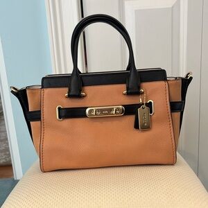 Coach Tan & Black Leather Tote Bag